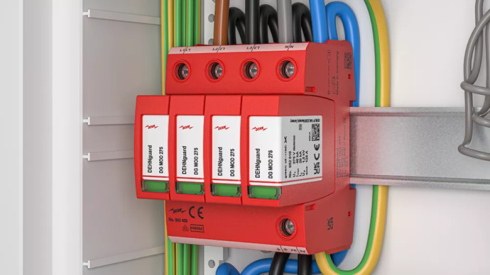 Red surge protection device in switchgear cabinet